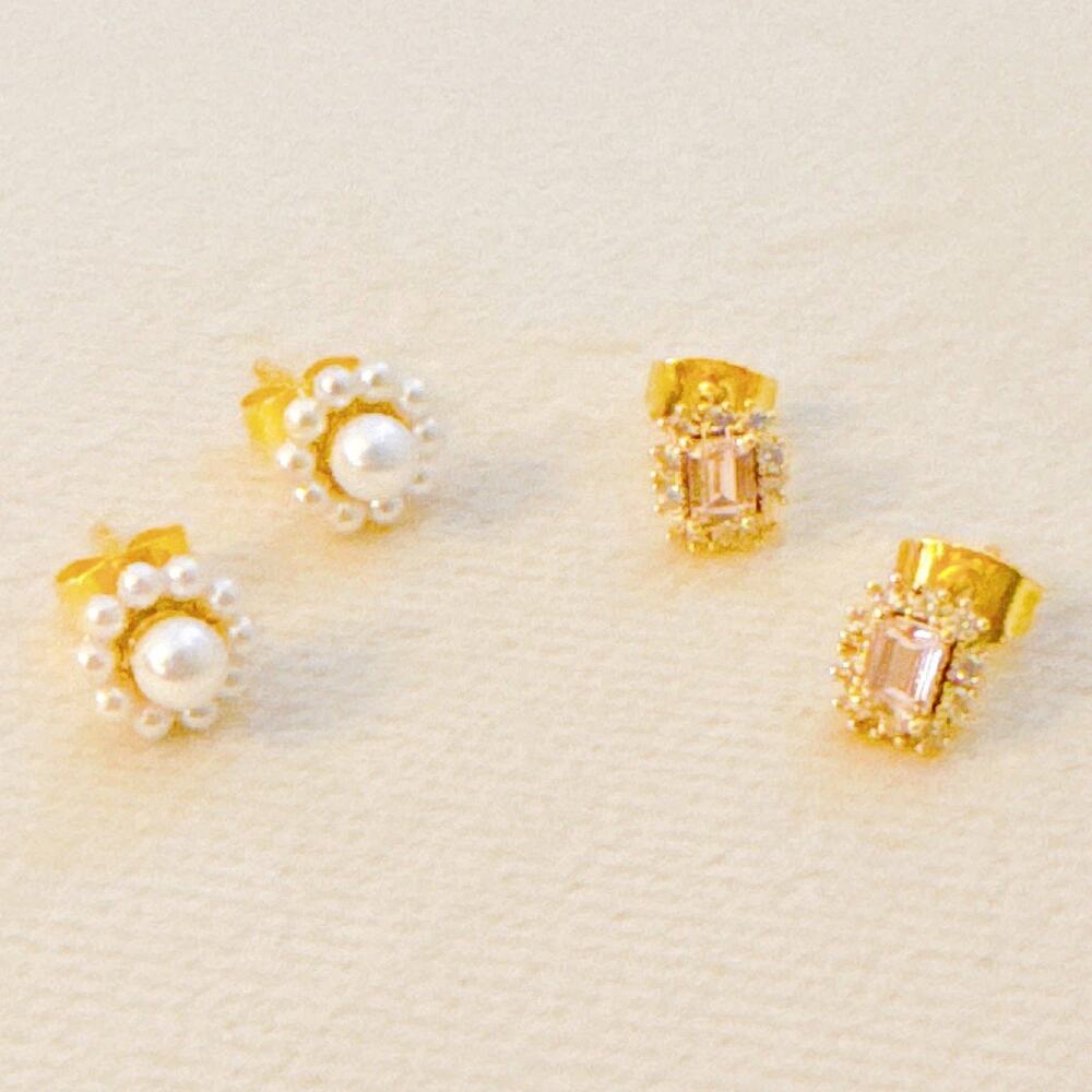 Mini Beauty Flower Stud Earrings | Set of 2 | 18k Gold Plated